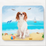 Cavalier King Dog on Beach Mouse Pad<br><div class="desc">Cute dog sitting on beach is a perfect gift idea for someone who love this dog breed.</div>