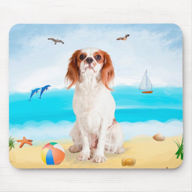 Cavalier King Dog on Beach Mouse Pad (Front)