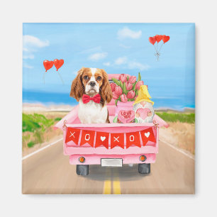 Cavalier King Dog Valentine's Day Truck Hearts Magnet