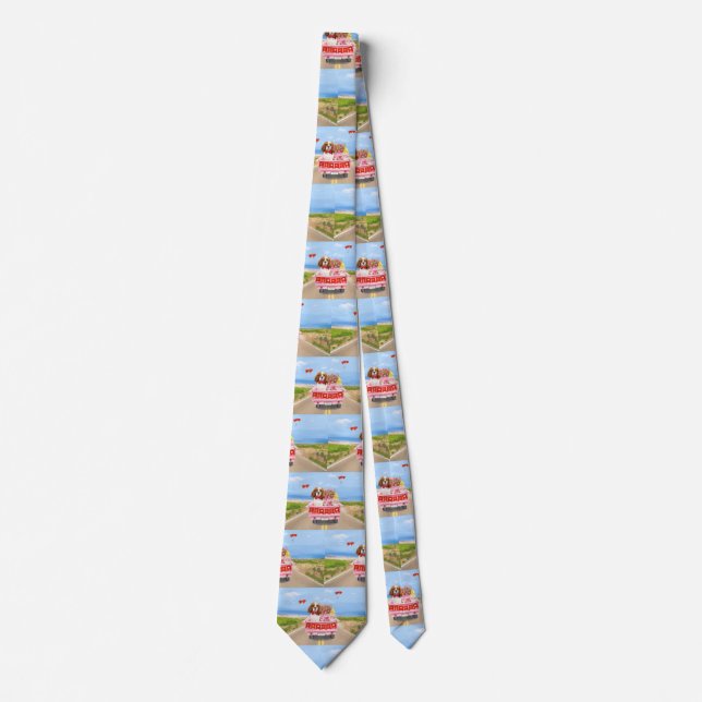 Cavalier King Dog Valentine's Day Truck Hearts Tie (Front)
