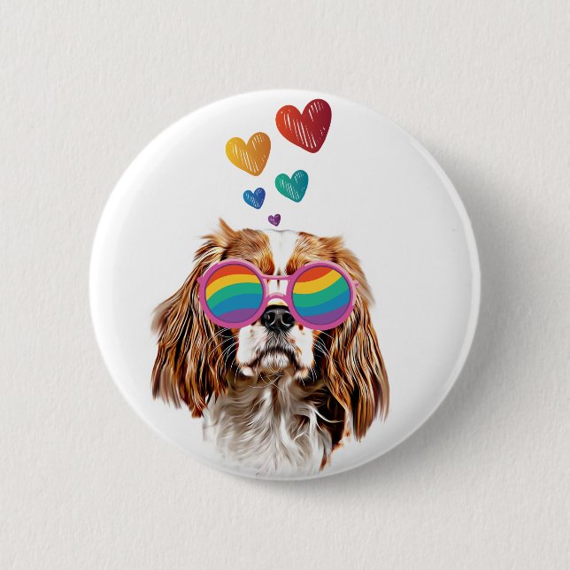 Cavalier King Dog with Hearts Valentine's Day 2 Inch Round Button (Front)