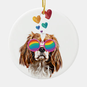 Cavalier King Dog with Hearts Valentine's Day Ceramic Ornament