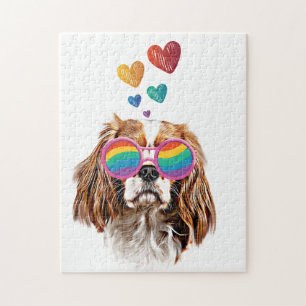 Cavalier King Dog with Hearts Valentine's Day Jigsaw Puzzle