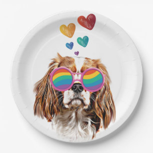 Cavalier King Dog with Hearts Valentine's Day Paper Plate