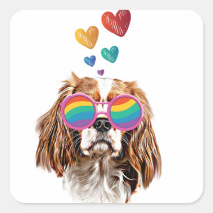 Cavalier King Dog with Hearts Valentine's Day Square Sticker