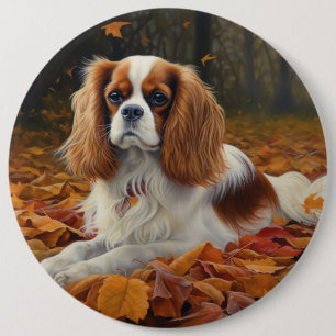 Cavalier King  in Autumn Leaves Fall Inspire  6 Inch Round Button