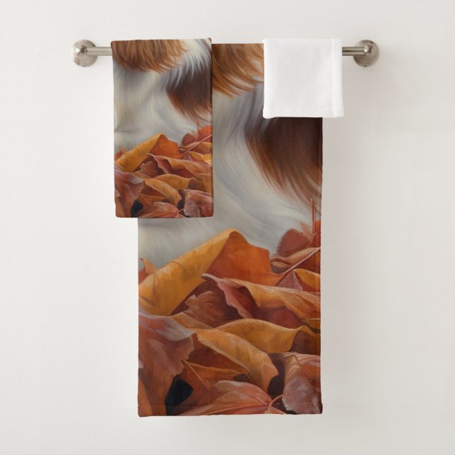 Cavalier King  in Autumn Leaves Fall Inspire  Bath Towel Set (Insitu)