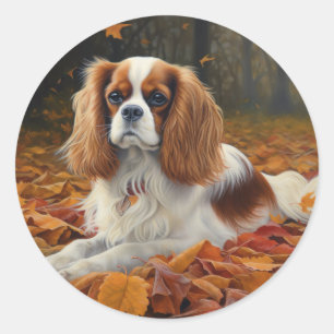 Cavalier King in Autumn Leaves Fall Inspire Classic Round Sticker
