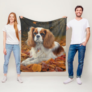 Cavalier King in Autumn Leaves Fall Inspire Fleece Blanket