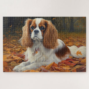 Cavalier King in Autumn Leaves Fall Inspire Jigsaw Puzzle