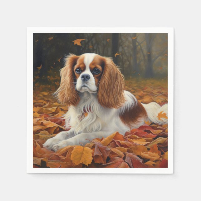 Cavalier King  in Autumn Leaves Fall Inspire  Napkin (Front)