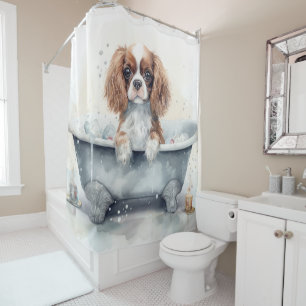 Cavalier King In Bathtub Watercolor Dog Art