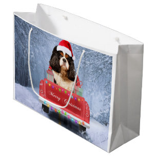 Cavalier King in Snow sitting in Christmas Truck Large Gift Bag