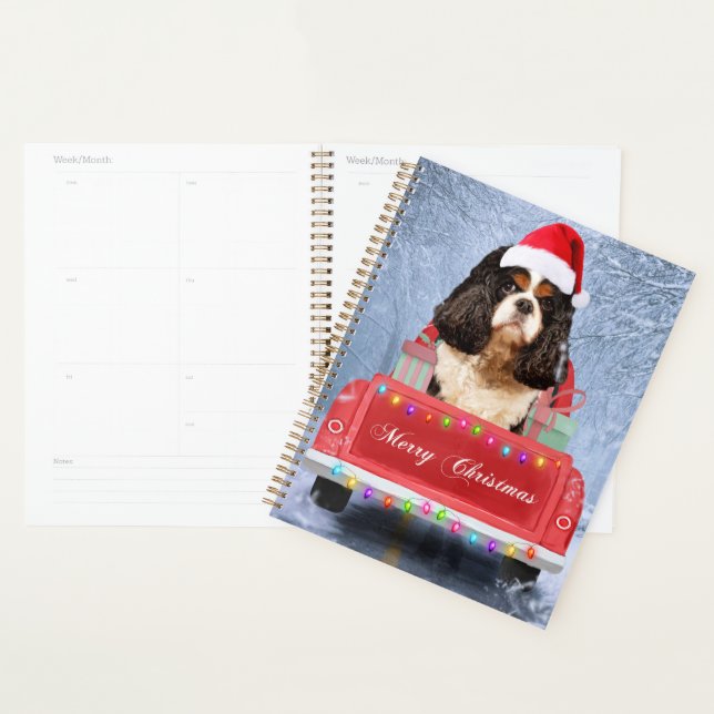 Cavalier King  in Snow sitting in Christmas Truck  Planner (Display)