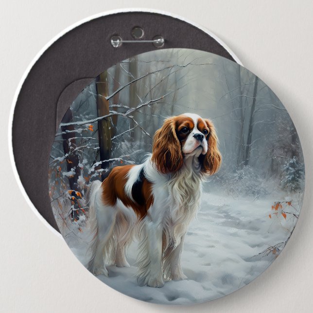 Cavalier King Let It Snow Christmas Brushed  6 Inch Round Button (Front & Back)