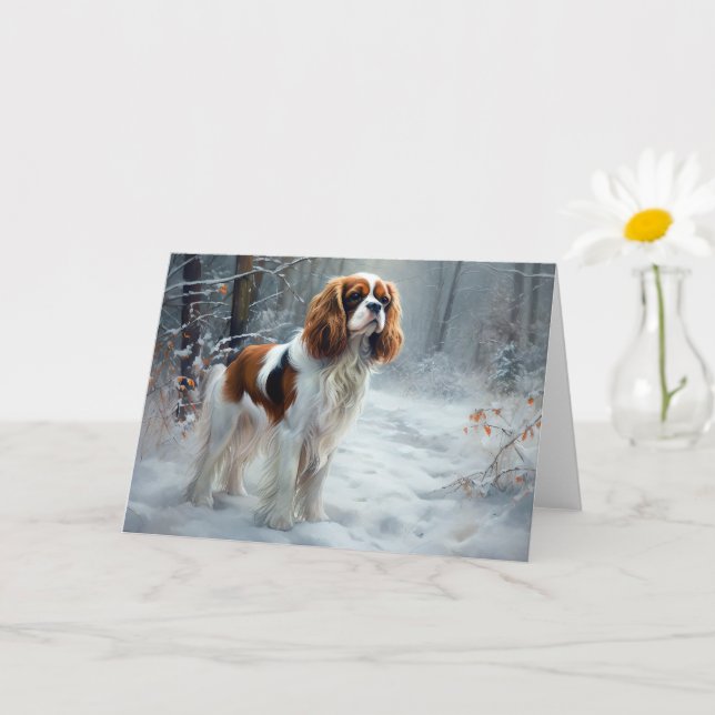 Cavalier King Let It Snow Christmas Brushed  Card (Small Plant)
