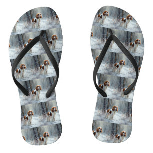 Cavalier King Let It Snow Christmas Brushed  Flip Flops