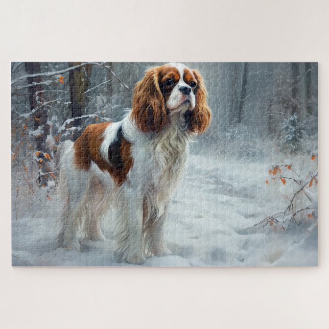 Cavalier King Let It Snow Christmas Brushed  Jigsaw Puzzle (Horizontal)