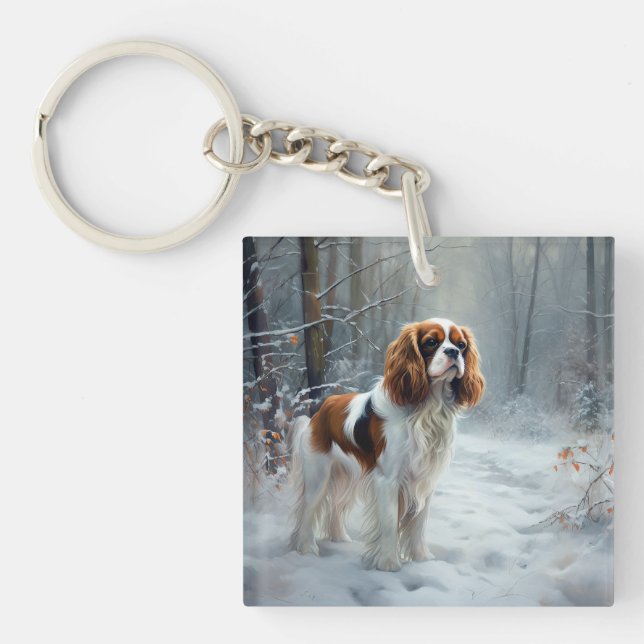 Cavalier King Let It Snow Christmas Brushed  Keychain (Front)