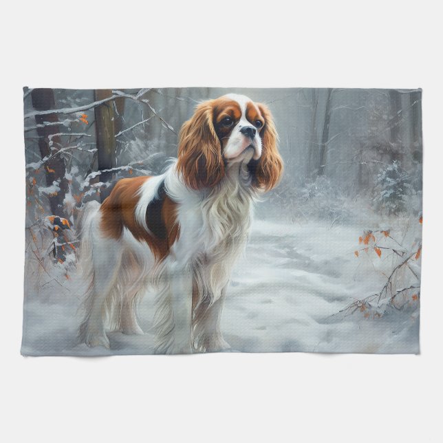 Cavalier King Let It Snow Christmas Brushed  Kitchen Towel (Horizontal)