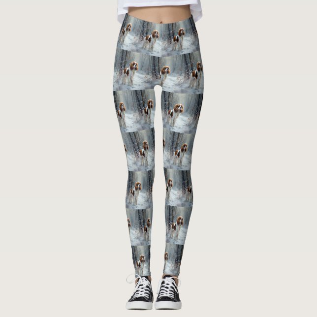 Cavalier King Let It Snow Christmas Brushed  Leggings (Front)