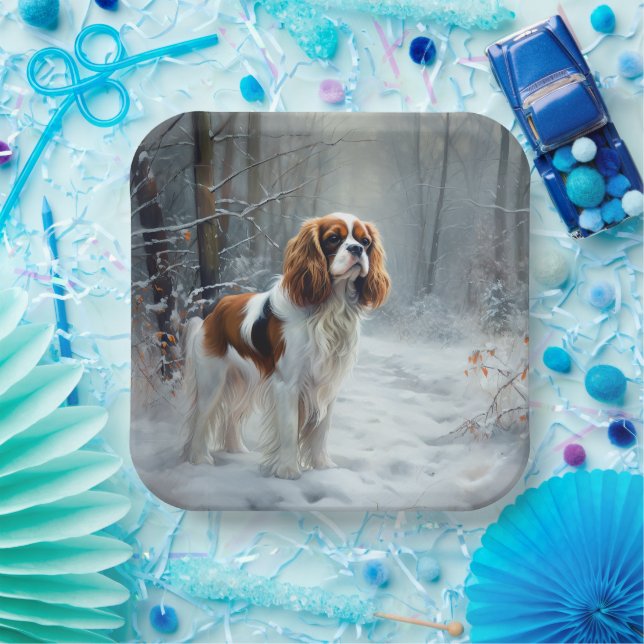 Cavalier King Let It Snow Christmas Brushed  Paper Plate (Party)