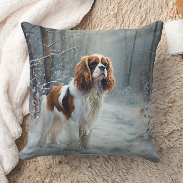 Cavalier King Let It Snow Christmas Brushed  Throw Pillow (Blanket)