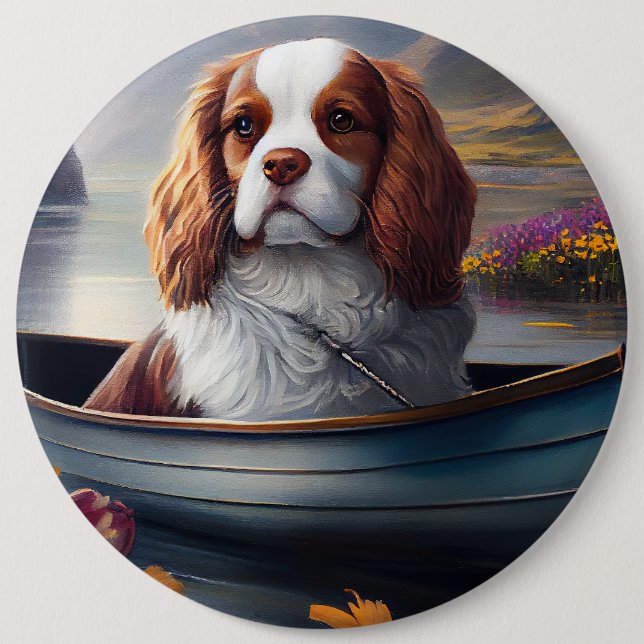 Cavalier King on a Paddle: A Scenic Adventure 6 Inch Round Button (Front)