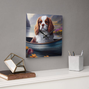 Cavalier King on a Paddle: A Scenic Adventure Square Wall Clock