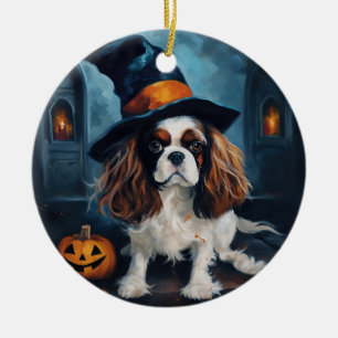 Cavalier King Pumpkins Halloween Scary  Ceramic Ornament