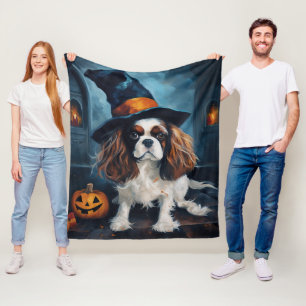 Cavalier King Pumpkins Halloween Scary Fleece Blanket