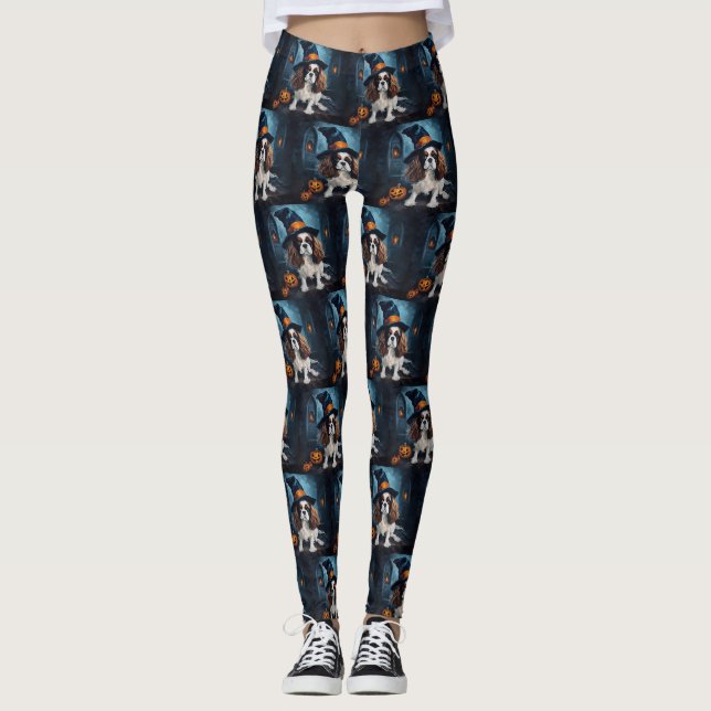 Cavalier King Pumpkins Halloween Scary  Leggings (Front)