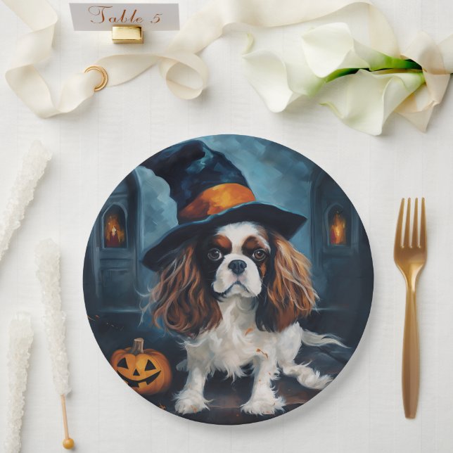 Cavalier King Pumpkins Halloween Scary  Paper Plate (Wedding)