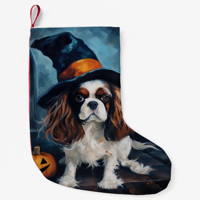 Cavalier King Pumpkins Halloween Scary  Small Christmas Stocking (Front)