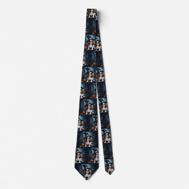 Cavalier King Pumpkins Halloween Scary  Tie (Front)