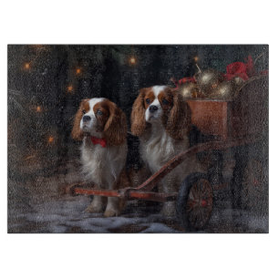Cavalier King Snowy Sleigh Christmas Decor   Cutting Board