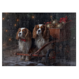 Cavalier King Snowy Sleigh Christmas Decor   Cutting Board