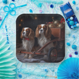 Cavalier King Snowy Sleigh Christmas Decor   Paper Plate