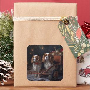 Cavalier King Snowy Sleigh Christmas Decor   Square Sticker