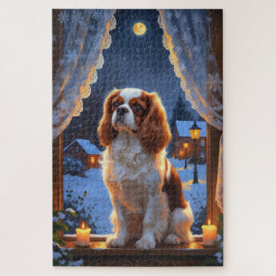 Cavalier King with Christmas Lights Holiday Jigsaw Puzzle