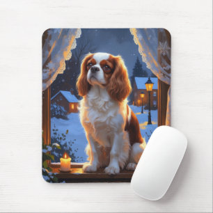 Cavalier King with Christmas Lights Holiday Mouse Pad