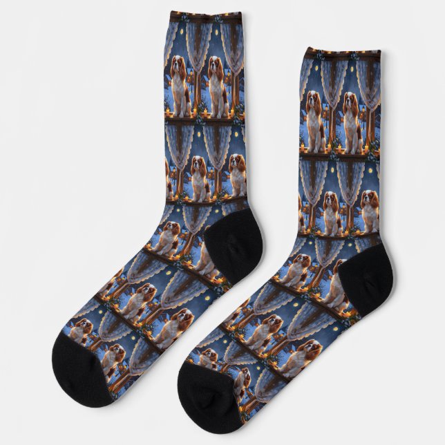 Cavalier King with Christmas Lights Holiday Socks (Left)
