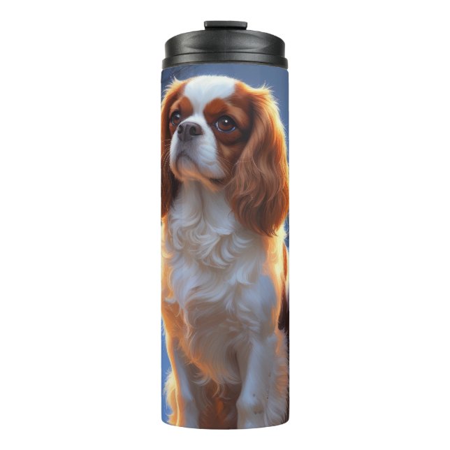 Cavalier King with Christmas Lights Holiday Thermal Tumbler (Front)