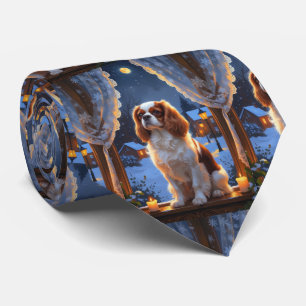 Cavalier King with Christmas Lights Holiday Tie