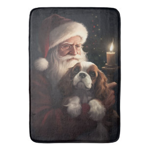 Cavalier King With Santa Claus Festive Christmas Bath Mat