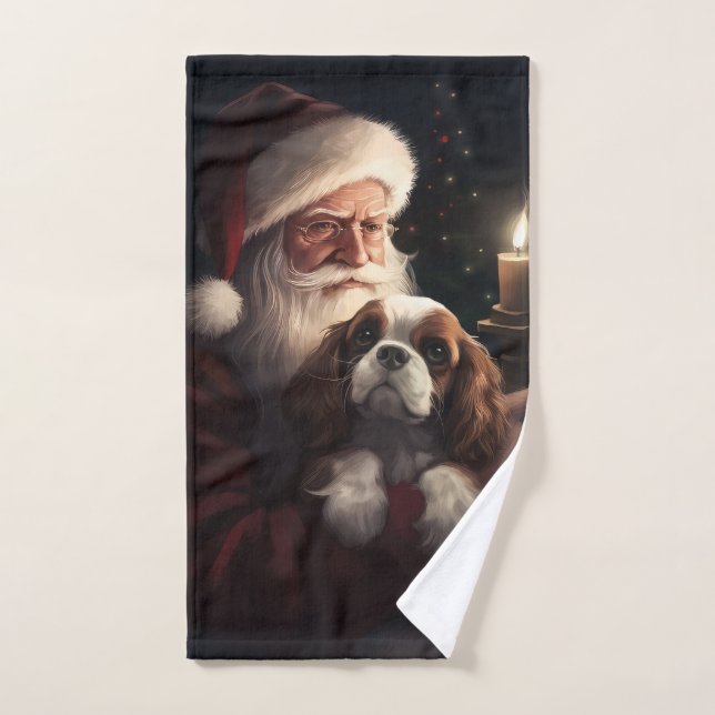 Cavalier King With Santa Claus Festive Christmas Bath Towel Set (Hand Towel)