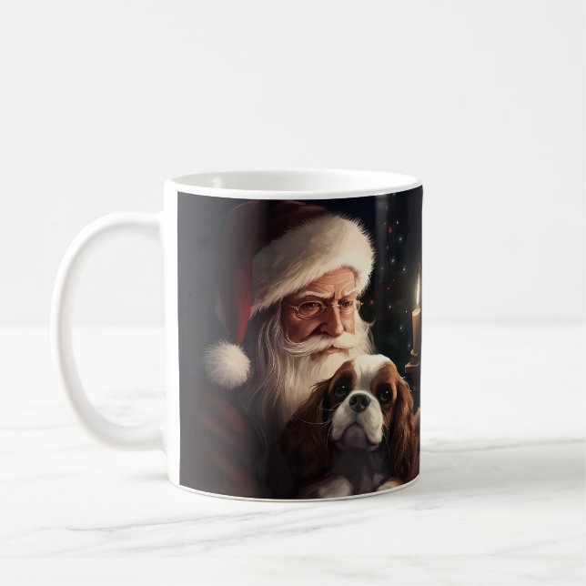 Cavalier King With Santa Claus Festive Christmas Coffee Mug (Left)
