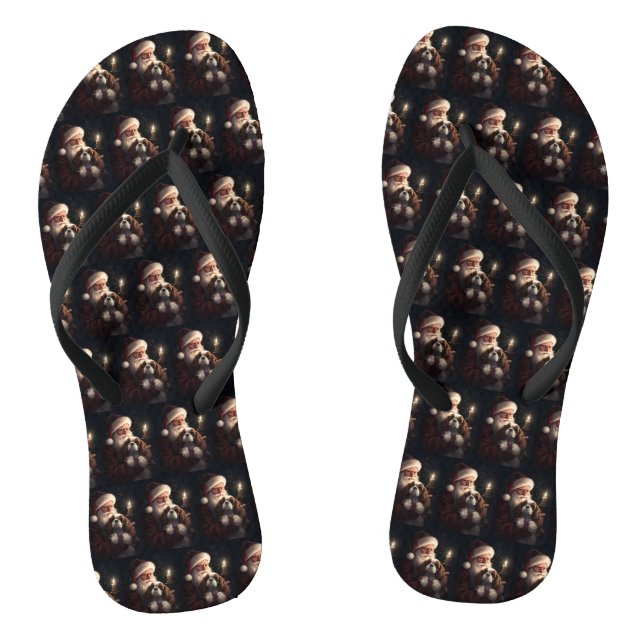 Cavalier King With Santa Claus Festive Christmas Flip Flops (Footbed)