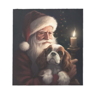 Cavalier King With Santa Claus Festive Christmas Notepad