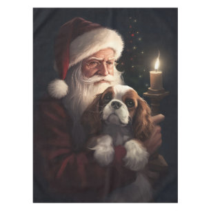 Cavalier King With Santa Claus Festive Christmas Tablecloth
